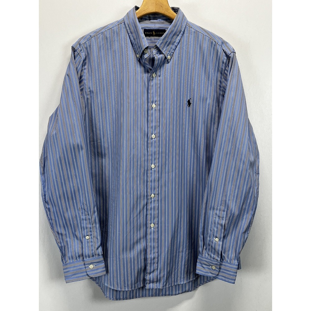 Ralph Lauren Striped Button Down Shirt Mens L Blue Preppy Pony Logo Classic